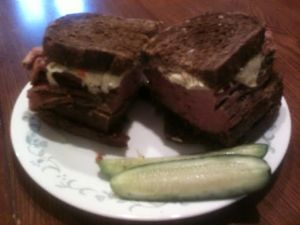 The enormous pastrami sandwich from Stachowksi's Deli